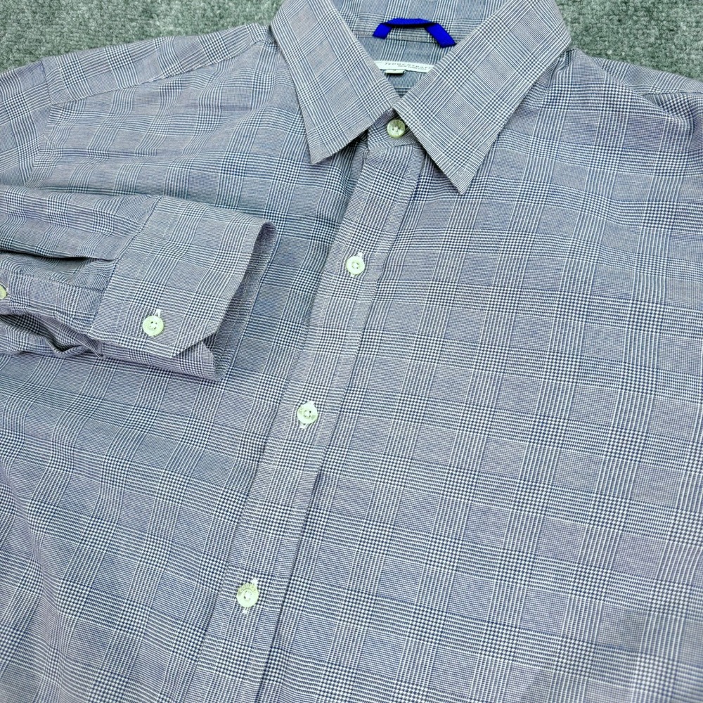 Teddy Stratford Mens Shirt 5 XL‎ Blue Glen Plaid Hidden Zipper Zip Button Up